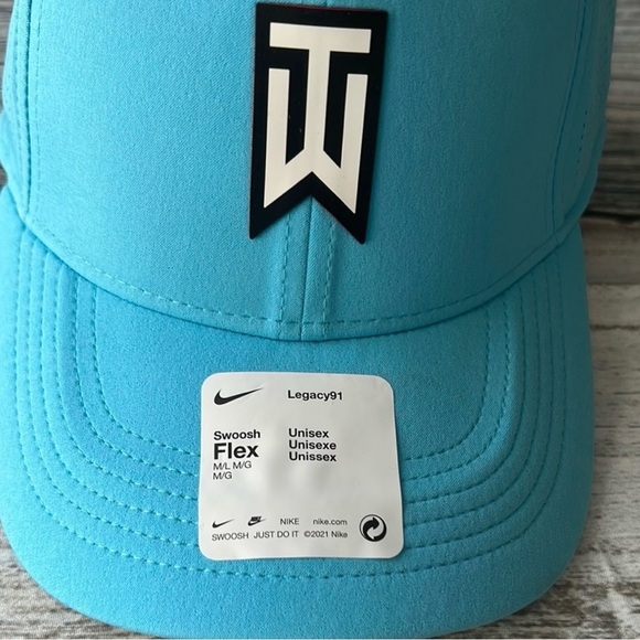 Nike Tiger Woods Legacy91 Golf Hat -M/L Flex Fit - Turquoise Cap with Logo Nike - Picture 7 of 11